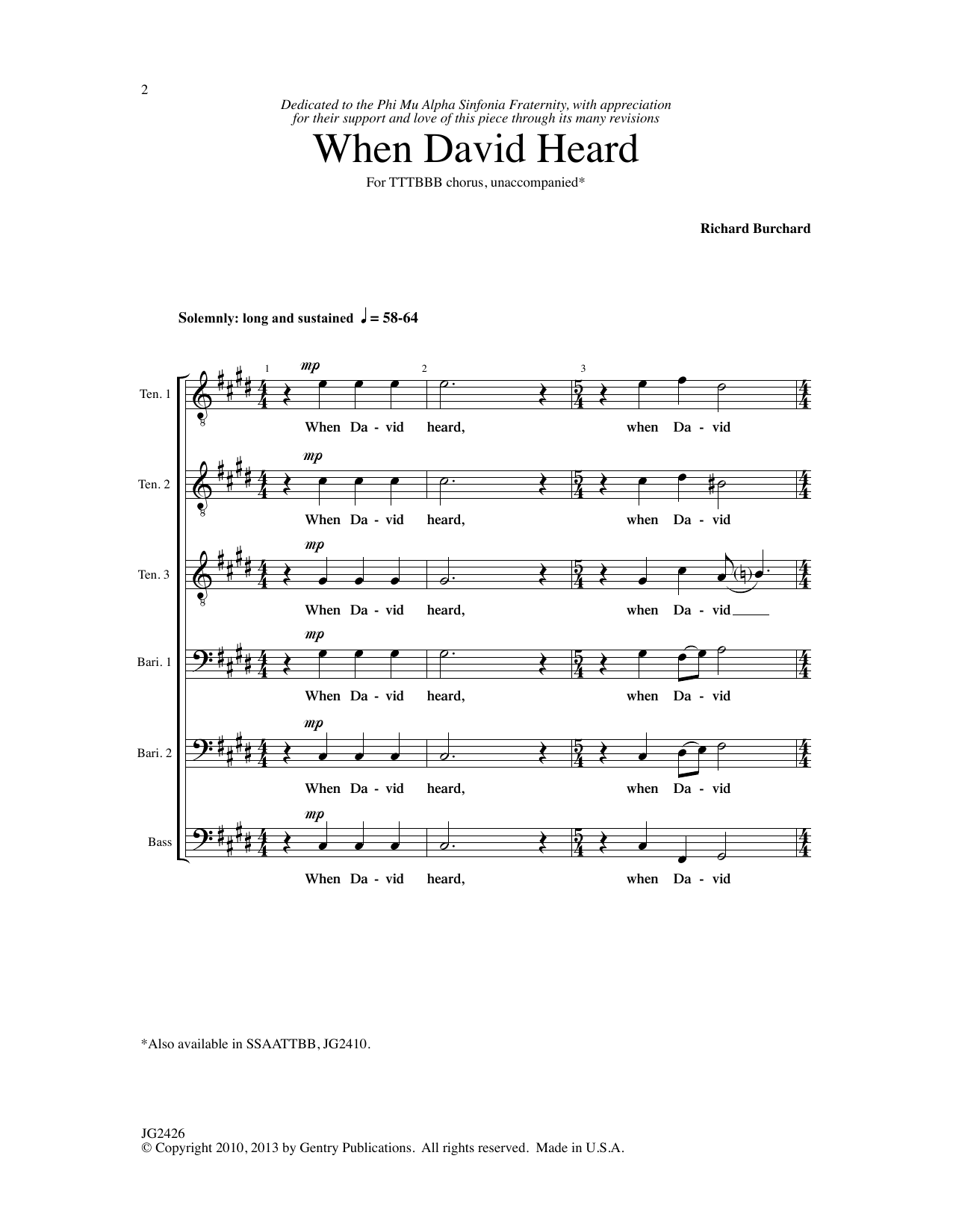 Richard Burchard When David Heard Sheet Music Notes & Chords for TTBB Choir - Download or Print PDF