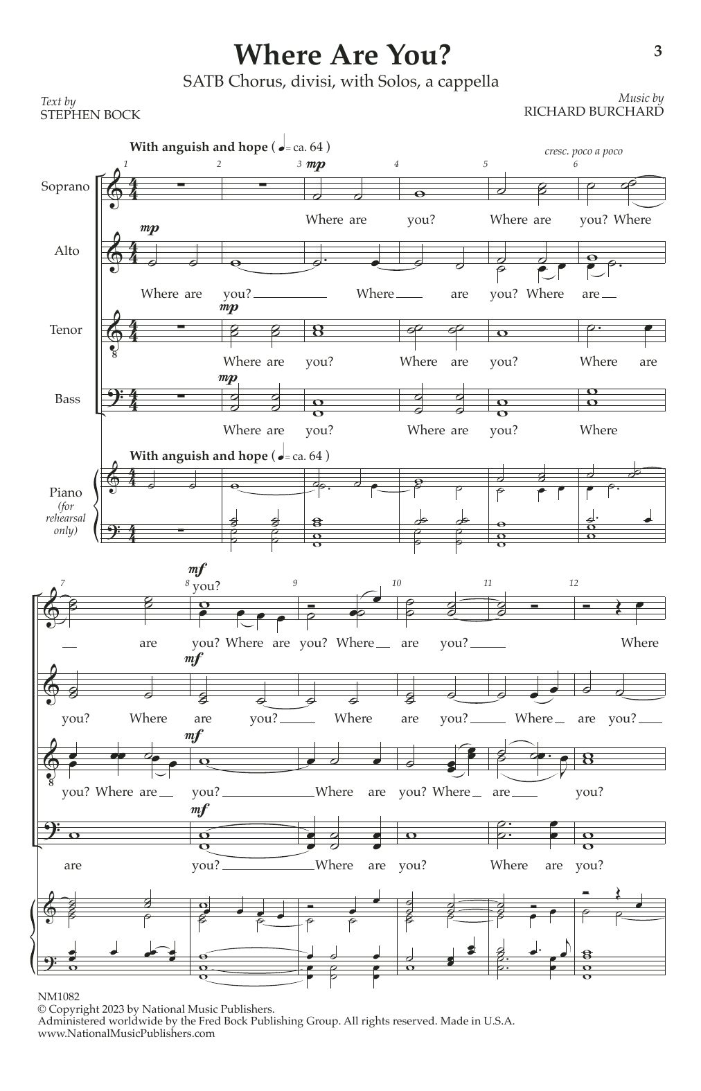 Richard Burchard Where Are You? Sheet Music Notes & Chords for Choir - Download or Print PDF