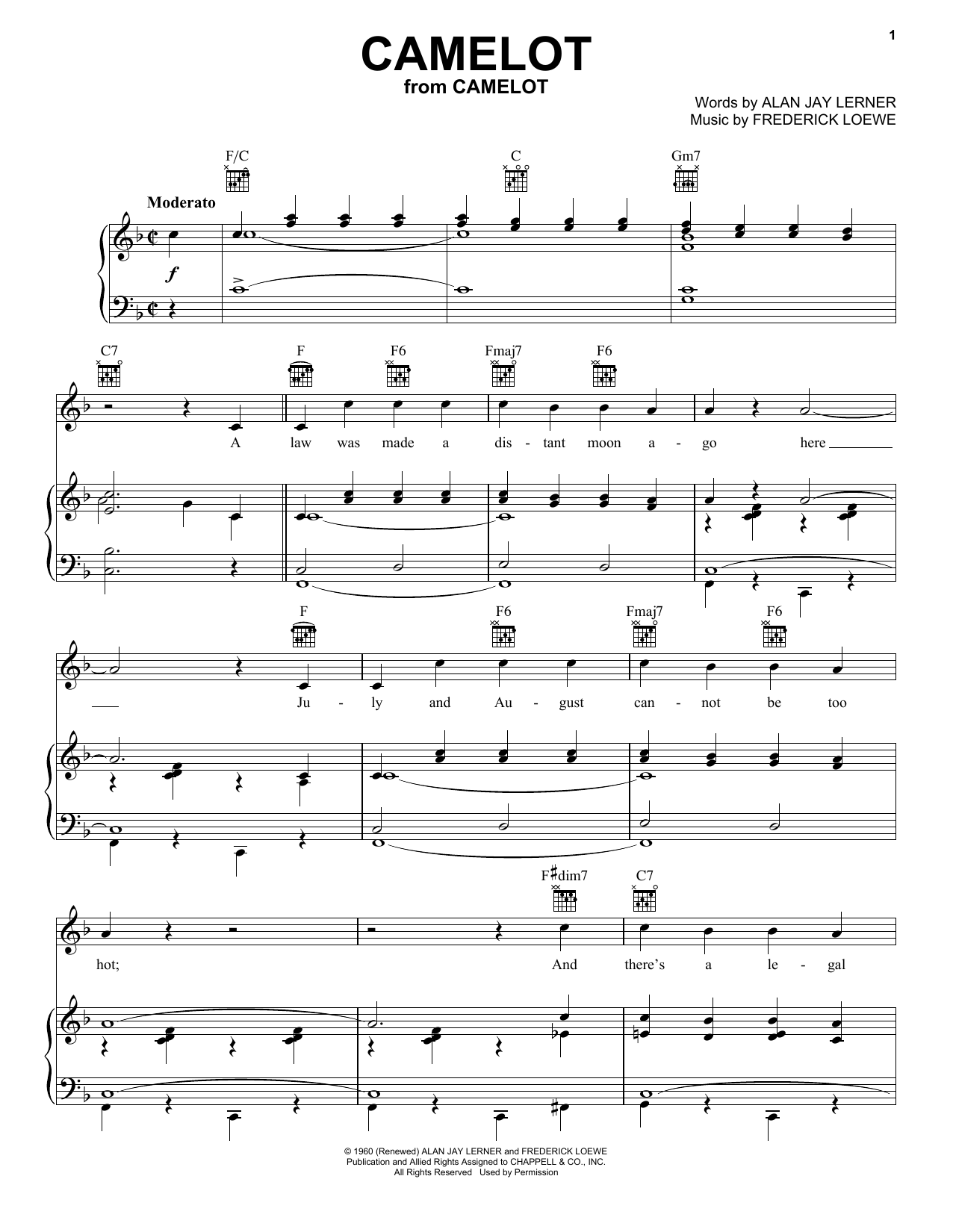 Richard Burton Camelot Sheet Music Notes & Chords for Easy Piano - Download or Print PDF