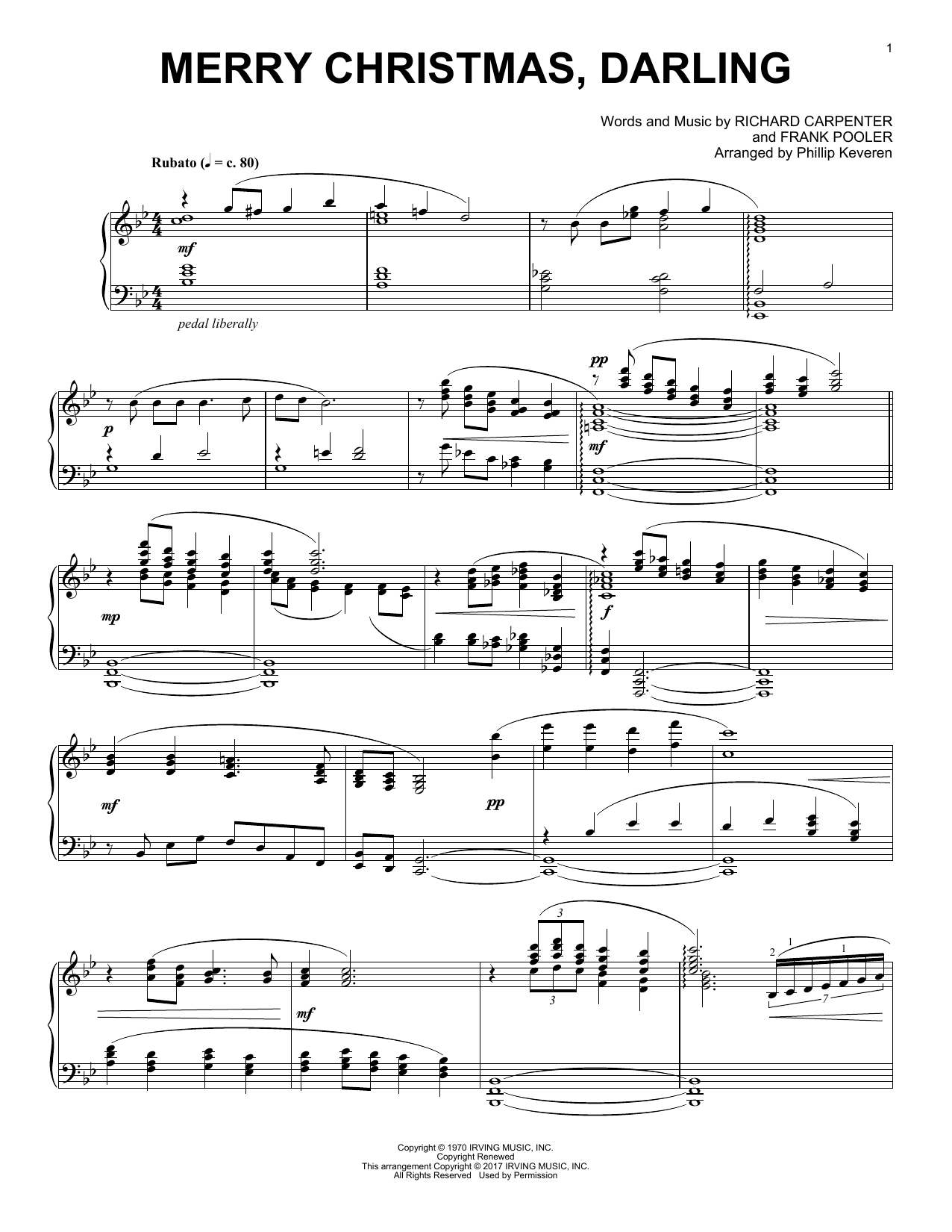 Richard Carpenter Merry Christmas, Darling [Classical version] (arr. Phillip Keveren) Sheet Music Notes & Chords for Piano - Download or Print PDF