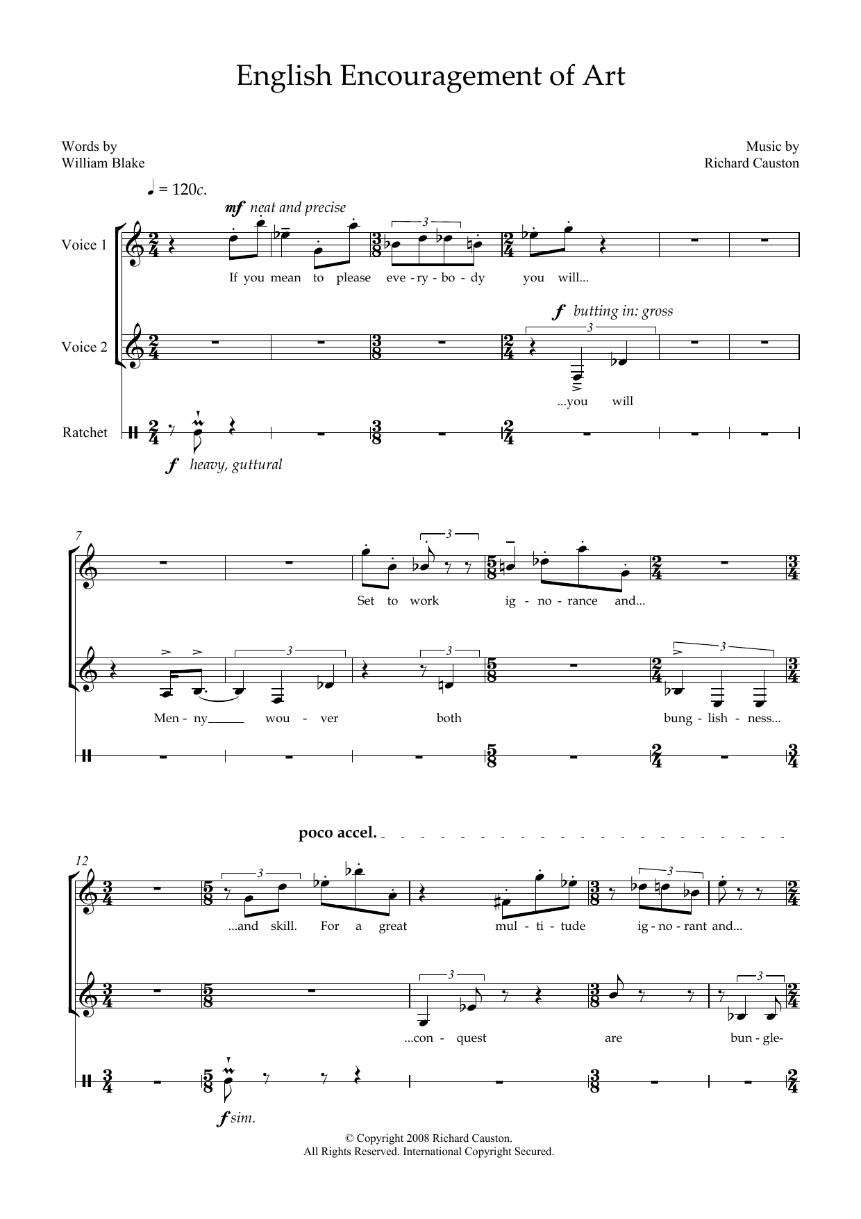 Richard Causton English Encouragement of Art (for soprano, mezzo-soprano and percussion) Sheet Music Notes & Chords for Piano & Vocal - Download or Print PDF