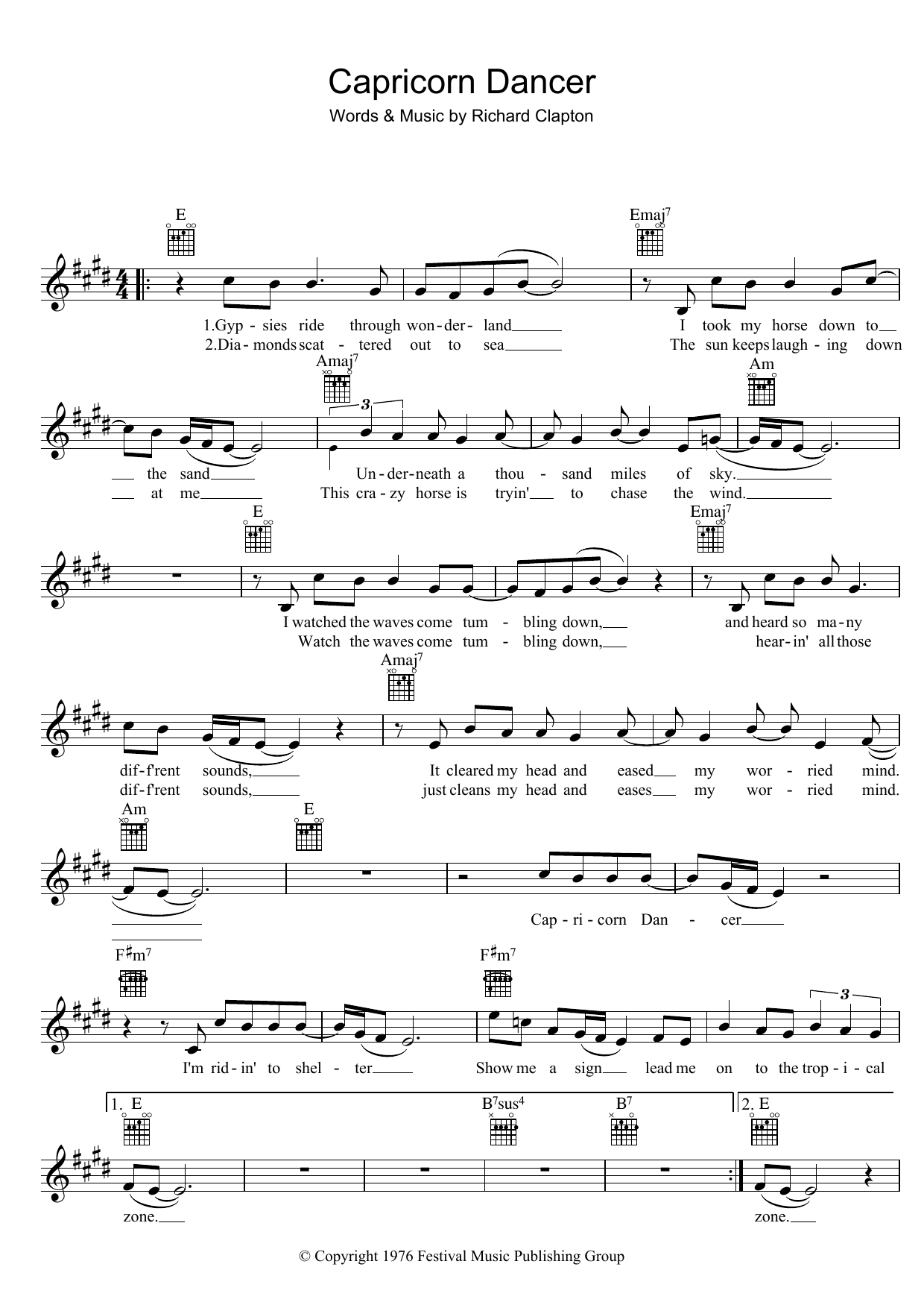 Richard Clapton Capricorn Dancer Sheet Music Notes & Chords for Melody Line, Lyrics & Chords - Download or Print PDF