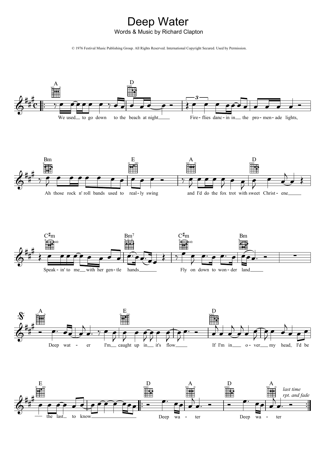 Richard Clapton Deep Water Sheet Music Notes & Chords for Melody Line, Lyrics & Chords - Download or Print PDF