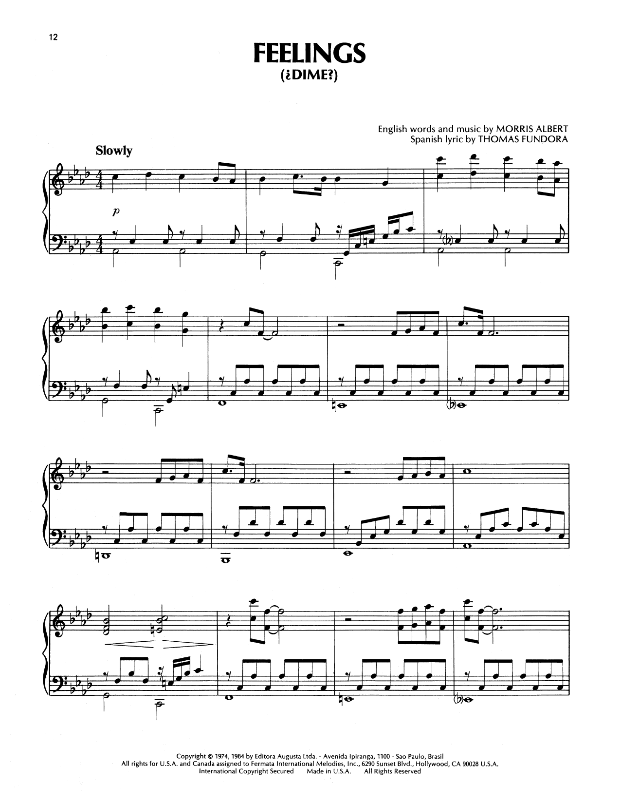 Richard Clayderman Feelings (Dime) Sheet Music Notes & Chords for Piano Solo - Download or Print PDF