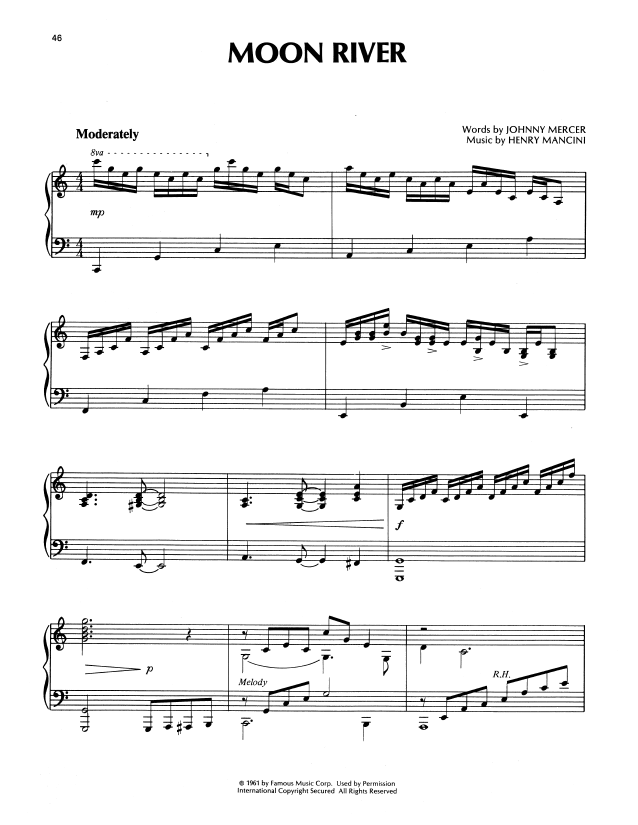 Richard Clayderman Moon River Sheet Music Notes & Chords for Piano Solo - Download or Print PDF