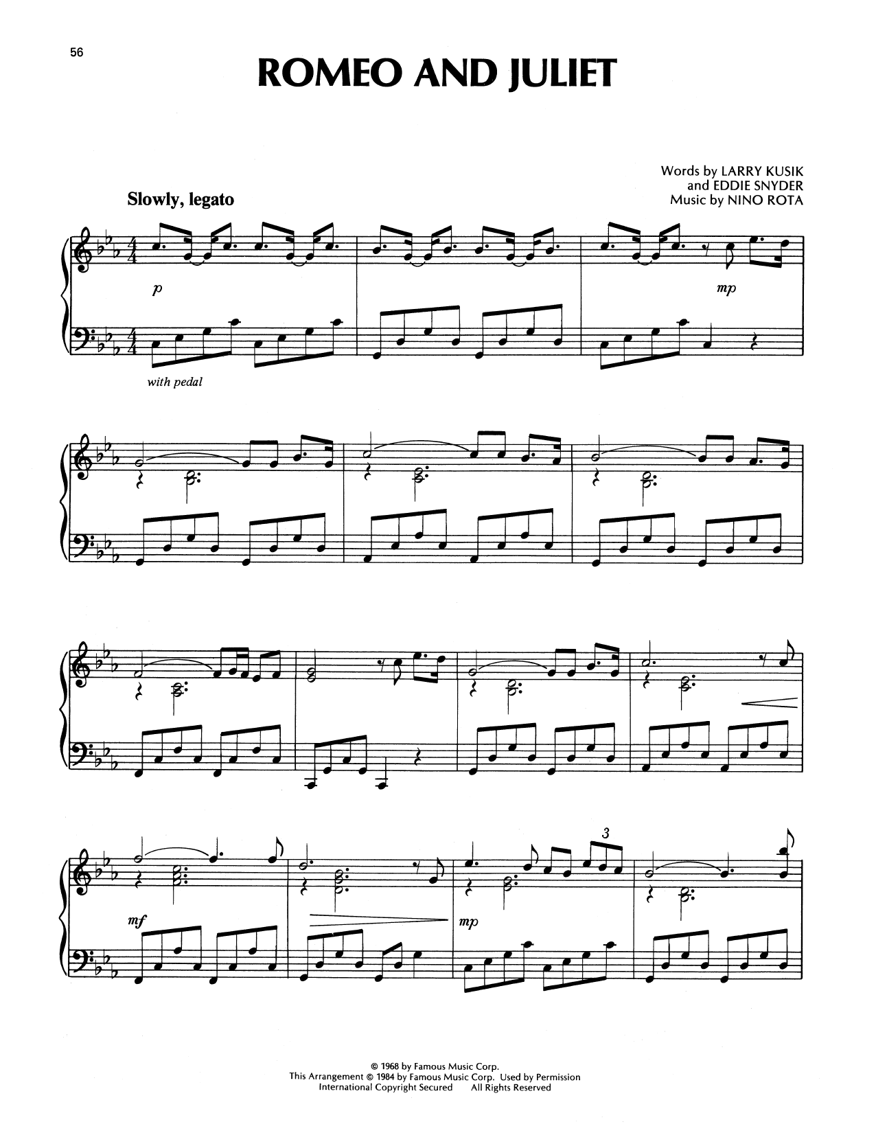 Richard Clayderman Romeo And Juliet (Love Theme) Sheet Music Notes & Chords for Piano Solo - Download or Print PDF