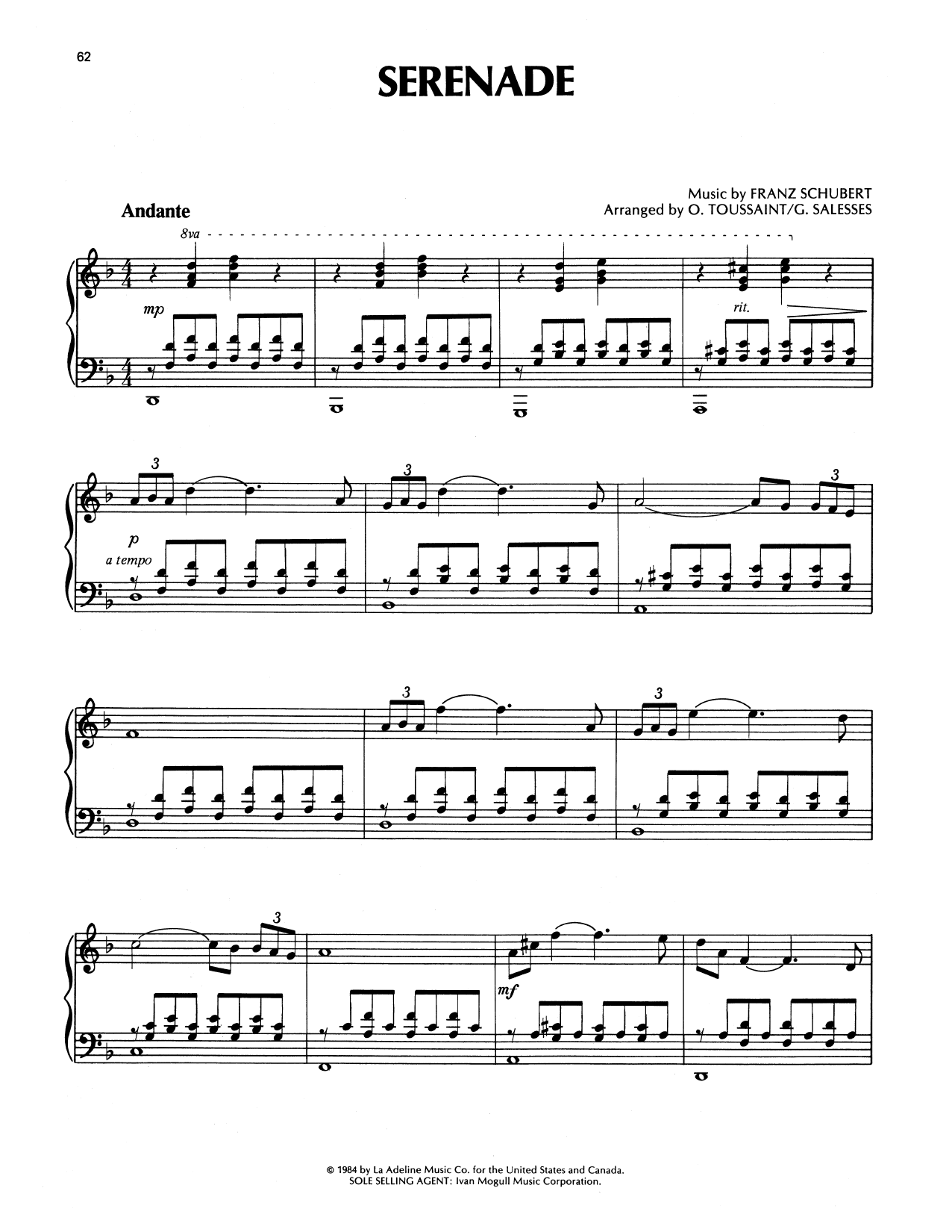 Richard Clayderman Serenade Sheet Music Notes & Chords for Piano Solo - Download or Print PDF