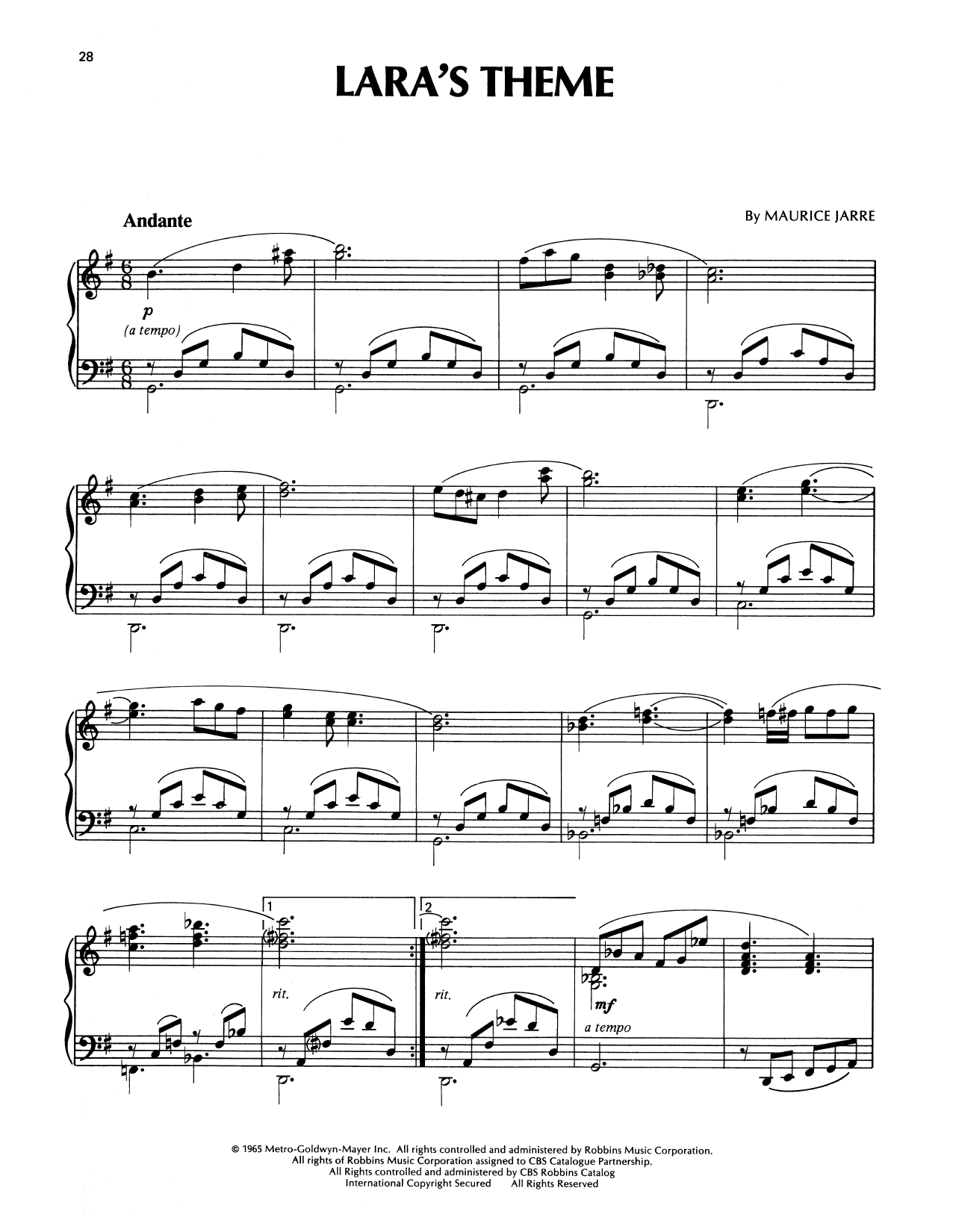 Richard Clayderman Somewhere, My Love Sheet Music Notes & Chords for Piano Solo - Download or Print PDF