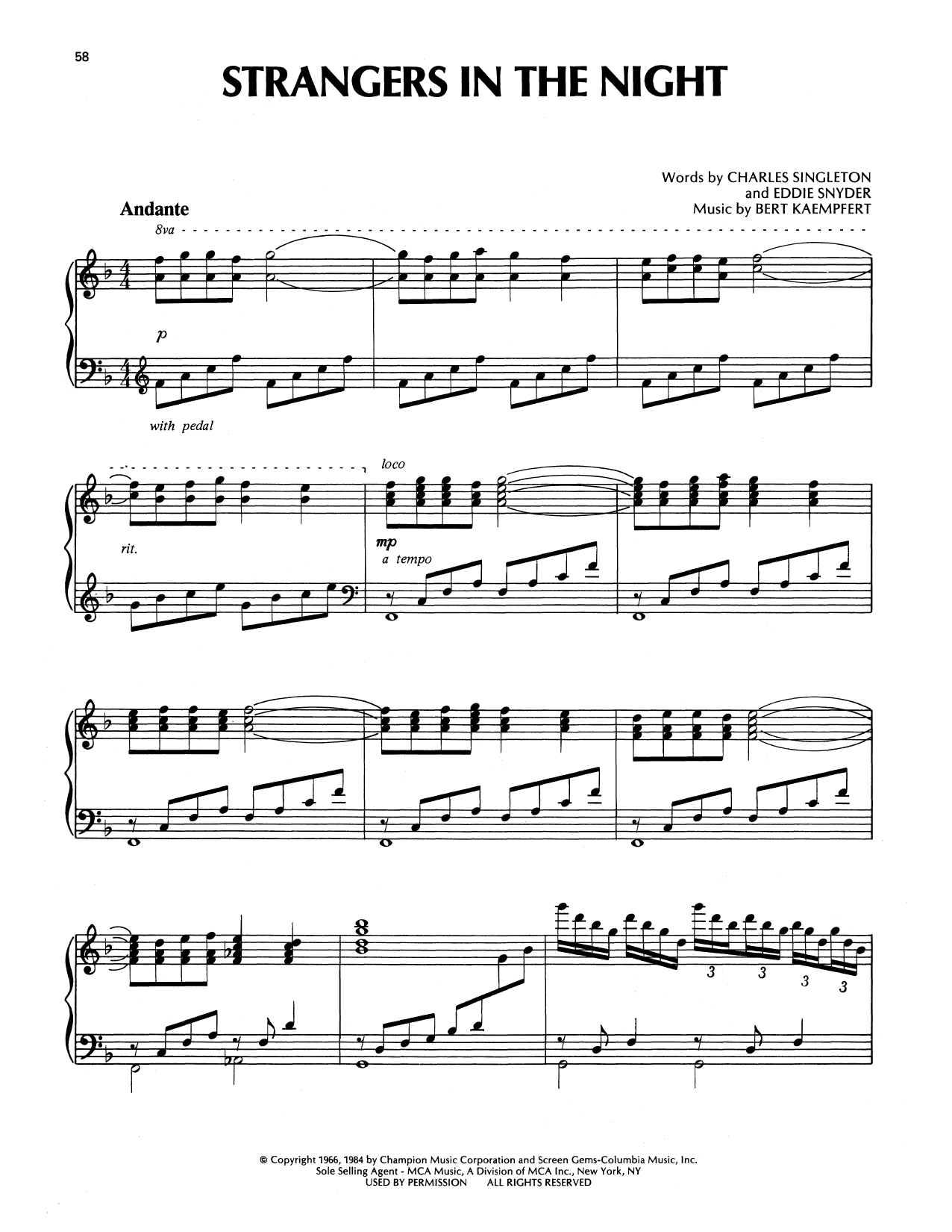 Richard Clayderman Strangers In The Night Sheet Music Notes & Chords for Piano Solo - Download or Print PDF