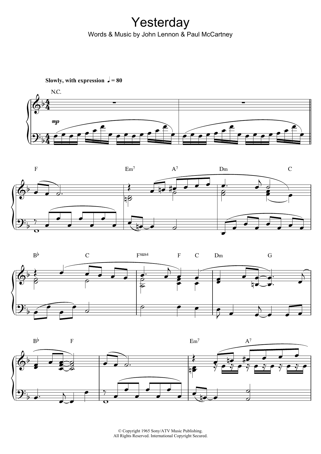 Richard Clayderman Yesterday Sheet Music Notes & Chords for Piano - Download or Print PDF