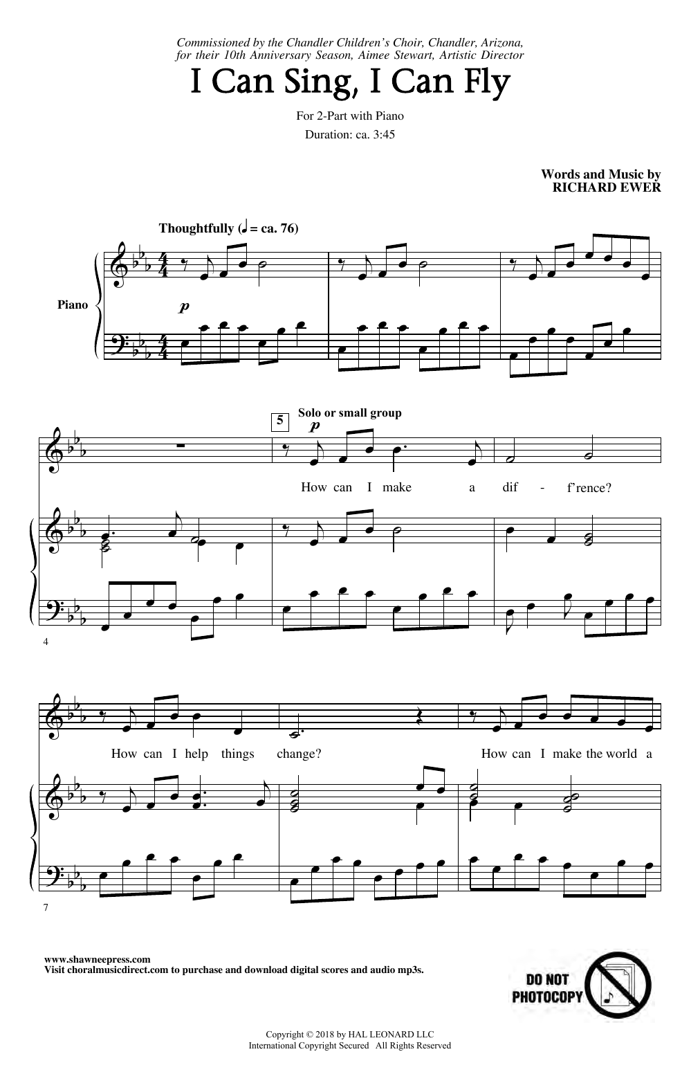 Richard Ewer I Can Sing, I Can Fly Sheet Music Notes & Chords for 2-Part Choir - Download or Print PDF
