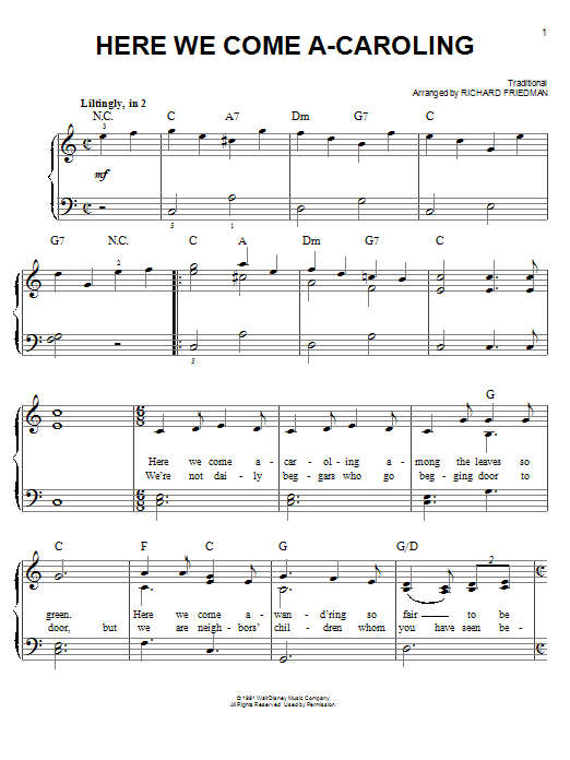 Richard Friedman Here We Come A-Caroling Sheet Music Notes & Chords for Easy Piano - Download or Print PDF