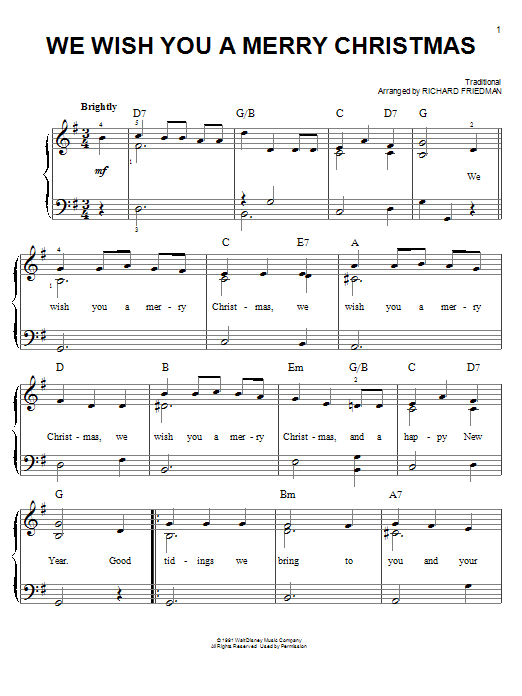 Richard Friedman We Wish You A Merry Christmas Sheet Music Notes & Chords for Piano, Vocal & Guitar (Right-Hand Melody) - Download or Print PDF