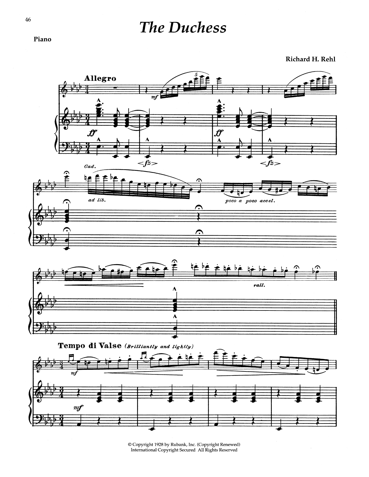 Richard H. Rehl The Duchess Sheet Music Notes & Chords for Alto Sax and Piano - Download or Print PDF