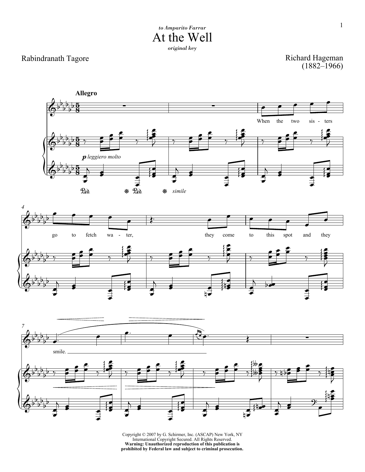 Richard Hageman At The Well Sheet Music Notes & Chords for Piano & Vocal - Download or Print PDF