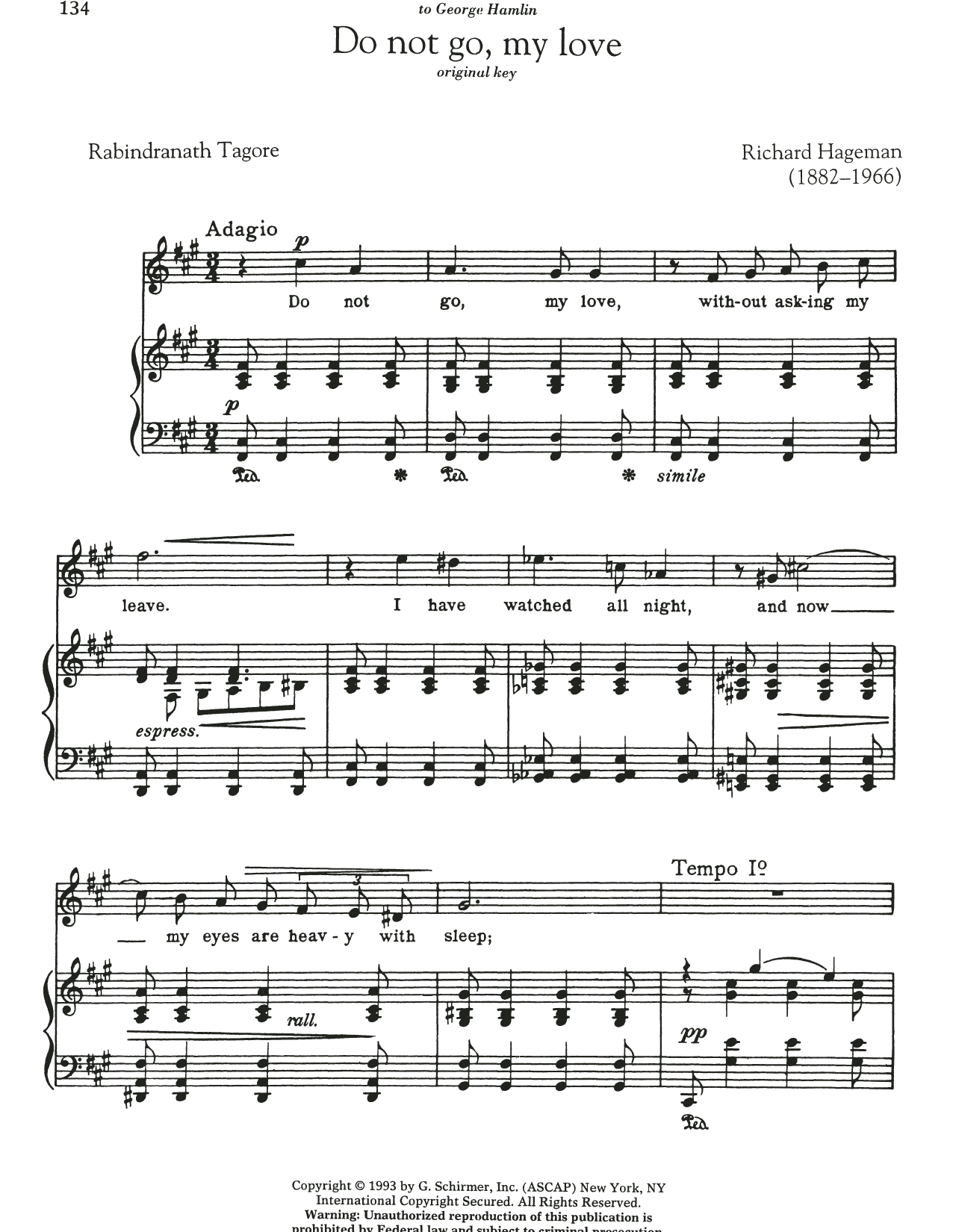 Richard Hageman Do Not Go, My Love Sheet Music Notes & Chords for Piano & Vocal - Download or Print PDF
