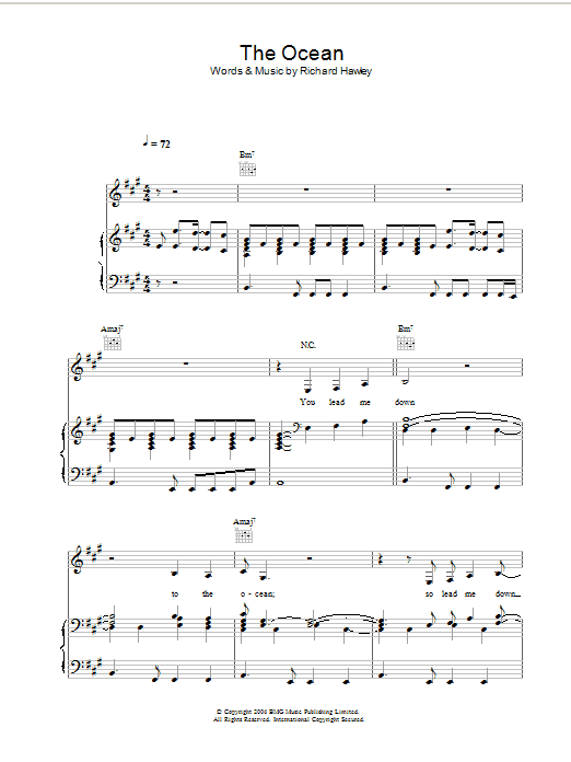 Richard Hawley The Ocean Sheet Music Notes & Chords for Piano, Vocal & Guitar (Right-Hand Melody) - Download or Print PDF
