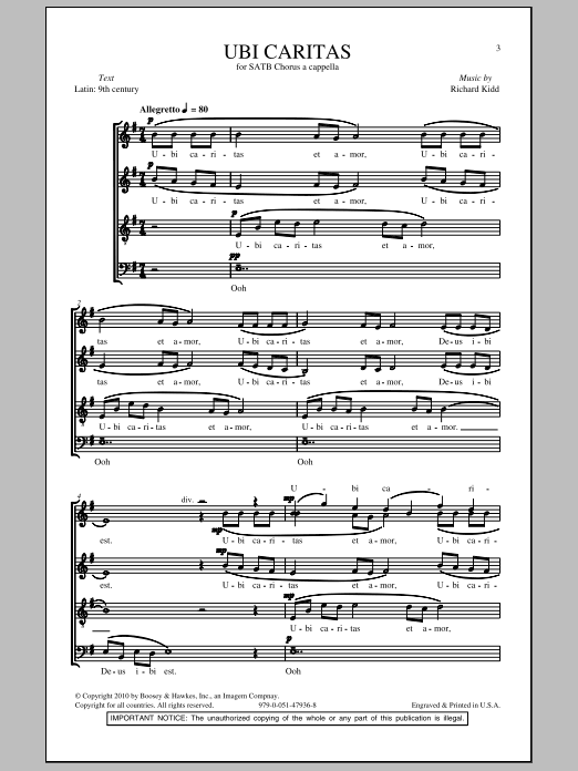 Richard Kidd Ubi Caritas Sheet Music Notes & Chords for SATB - Download or Print PDF