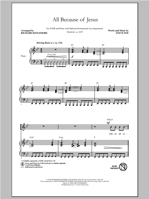 Richard Kingsmore All Because Of Jesus Sheet Music Notes & Chords for SATB - Download or Print PDF