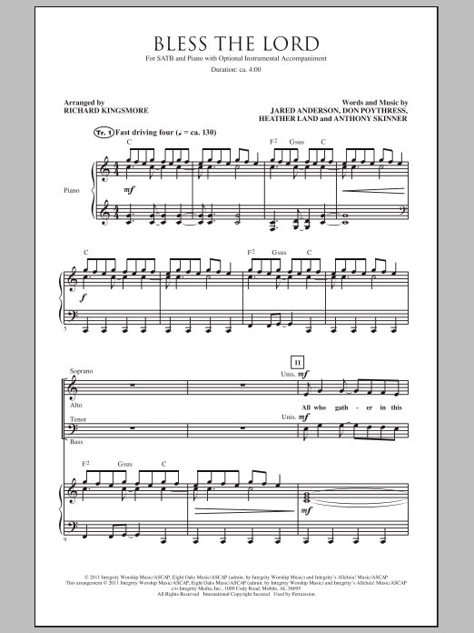 Richard Kingsmore Bless The Lord Sheet Music Notes & Chords for SATB - Download or Print PDF