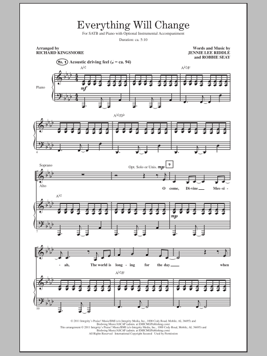 Richard Kingsmore Everything Will Change Sheet Music Notes & Chords for SATB - Download or Print PDF