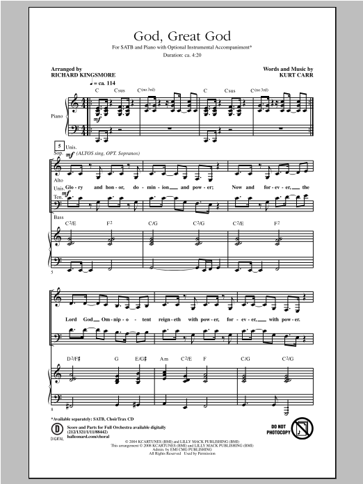 Richard Kingsmore God, Great God Sheet Music Notes & Chords for SATB - Download or Print PDF