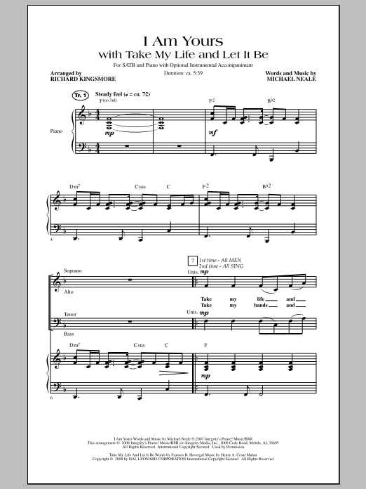 Richard Kingsmore I Am Yours (With Take My Life And Let It Be) Sheet Music Notes & Chords for SATB - Download or Print PDF