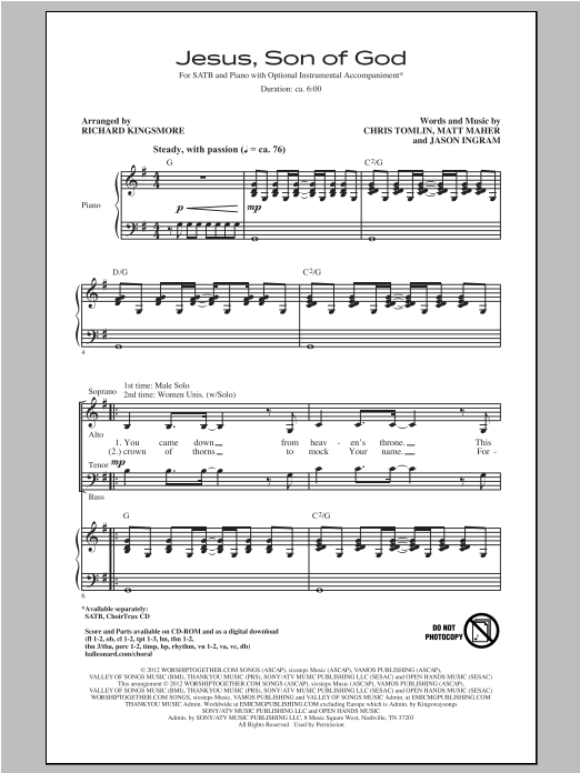 Richard Kingsmore Jesus, Son Of God Sheet Music Notes & Chords for SATB - Download or Print PDF