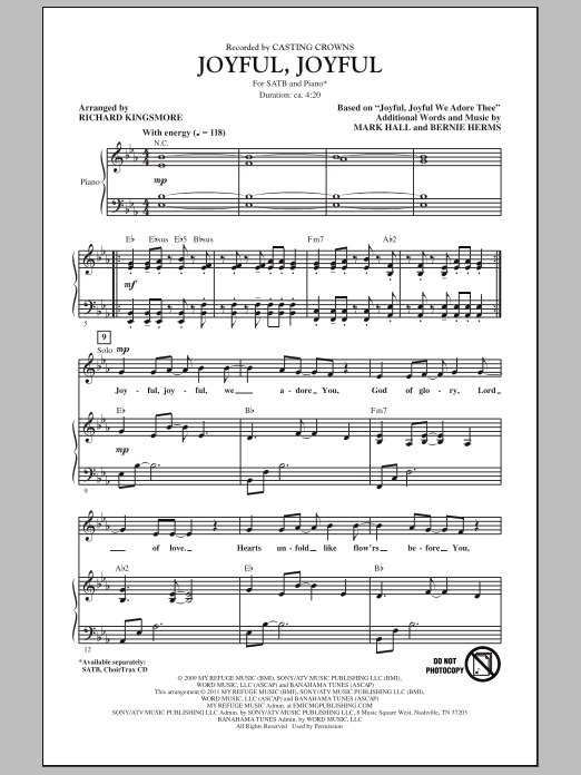 Casting Crowns Joyful, Joyful (arr. Richard Kingsmore) Sheet Music Notes & Chords for SATB - Download or Print PDF