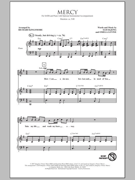 Richard Kingsmore Mercy Sheet Music Notes & Chords for SATB - Download or Print PDF