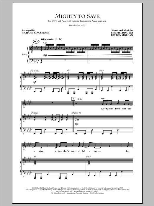 Richard Kingsmore Mighty To Save Sheet Music Notes & Chords for SATB - Download or Print PDF