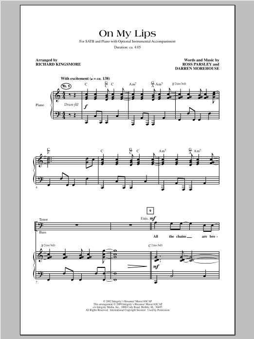 Richard Kingsmore On My Lips Sheet Music Notes & Chords for SATB - Download or Print PDF