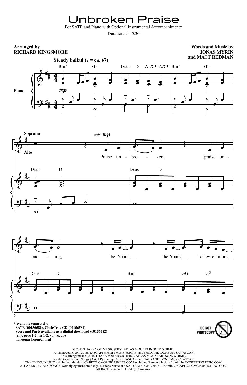 Richard Kingsmore Unbroken Praise Sheet Music Notes & Chords for SATB - Download or Print PDF