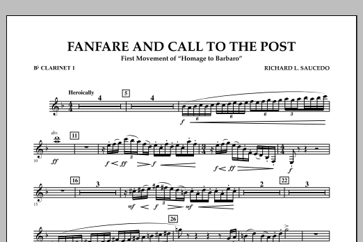 Richard L. Saucedo Fanfare and Call to the Post - Bb Clarinet 1 Sheet Music Notes & Chords for Concert Band - Download or Print PDF