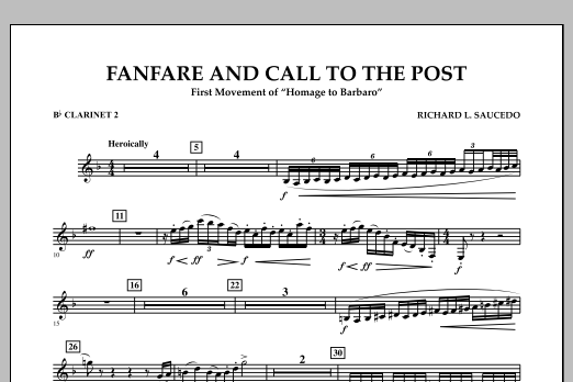 Richard L. Saucedo Fanfare and Call to the Post - Bb Clarinet 2 Sheet Music Notes & Chords for Concert Band - Download or Print PDF