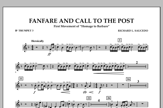 Richard L. Saucedo Fanfare and Call to the Post - Bb Trumpet 3 Sheet Music Notes & Chords for Concert Band - Download or Print PDF