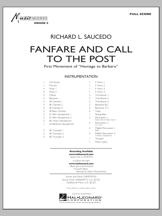 Richard L. Saucedo Fanfare and Call to the Post - Conductor Score (Full Score) Sheet Music Notes & Chords for Concert Band - Download or Print PDF Richard L. Saucedo Fanfare and Call to the Post - Conductor Score (Full Score) Sheet Music Notes & Chords for Concert Band - Download or Print PDF
