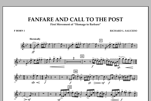 Richard L. Saucedo Fanfare and Call to the Post - F Horn 1 Sheet Music Notes & Chords for Concert Band - Download or Print PDF