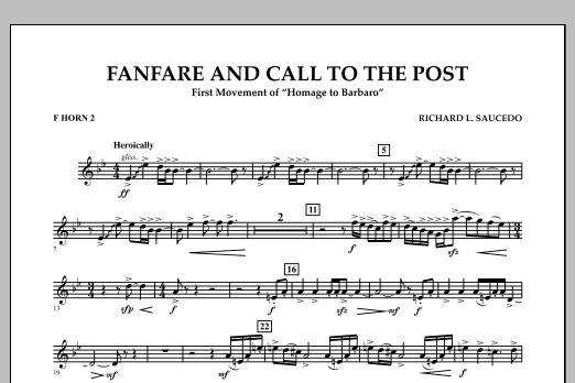 Richard L. Saucedo Fanfare and Call to the Post - F Horn 2 Sheet Music Notes & Chords for Concert Band - Download or Print PDF