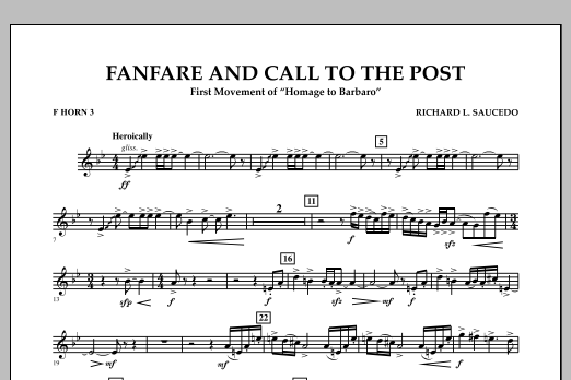 Richard L. Saucedo Fanfare and Call to the Post - F Horn 3 Sheet Music Notes & Chords for Concert Band - Download or Print PDF