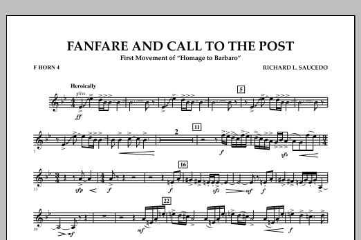 Richard L. Saucedo Fanfare and Call to the Post - F Horn 4 Sheet Music Notes & Chords for Concert Band - Download or Print PDF