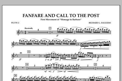 Richard L. Saucedo Fanfare and Call to the Post - Flute 2 Sheet Music Notes & Chords for Concert Band - Download or Print PDF