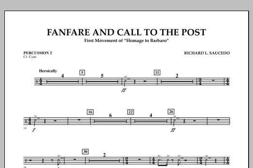 Richard L. Saucedo Fanfare and Call to the Post - Percussion 2 Sheet Music Notes & Chords for Concert Band - Download or Print PDF
