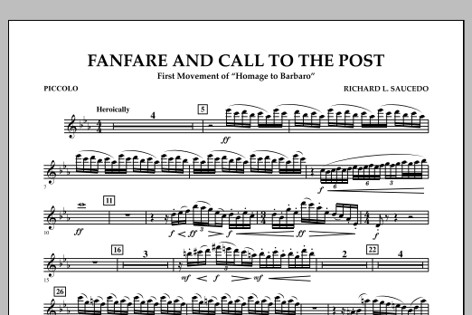 Richard L. Saucedo Fanfare and Call to the Post - Piccolo Sheet Music Notes & Chords for Concert Band - Download or Print PDF