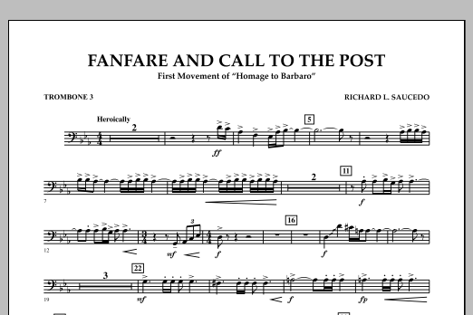 Richard L. Saucedo Fanfare and Call to the Post - Trombone 3 Sheet Music Notes & Chords for Concert Band - Download or Print PDF