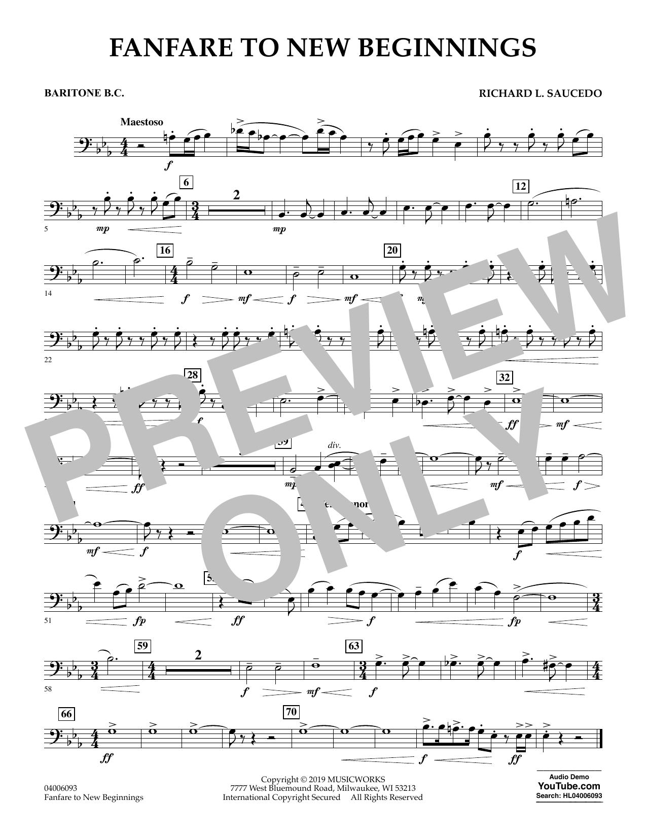 Richard L. Saucedo Fanfare for New Beginnings - Baritone B.C. Sheet Music Notes & Chords for Concert Band - Download or Print PDF