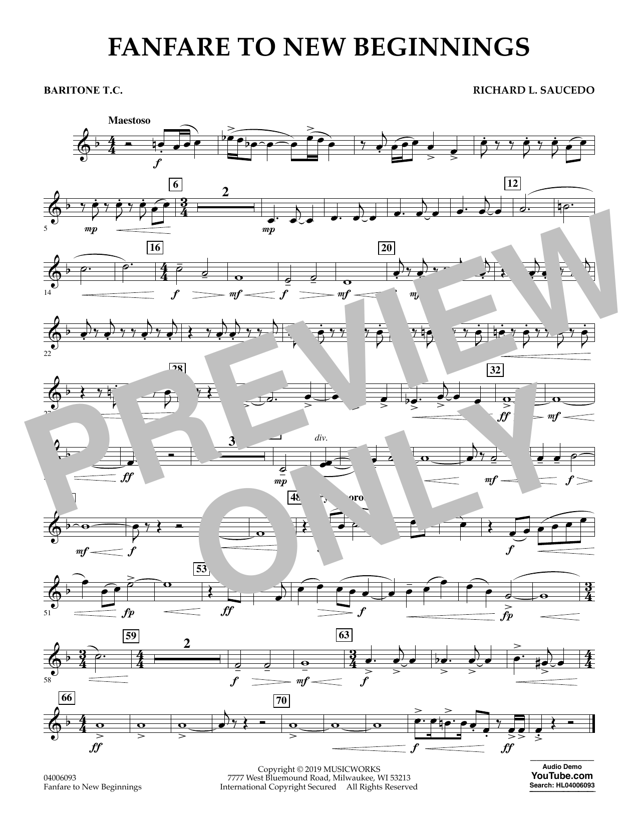 Richard L. Saucedo Fanfare for New Beginnings - Baritone T.C. Sheet Music Notes & Chords for Concert Band - Download or Print PDF