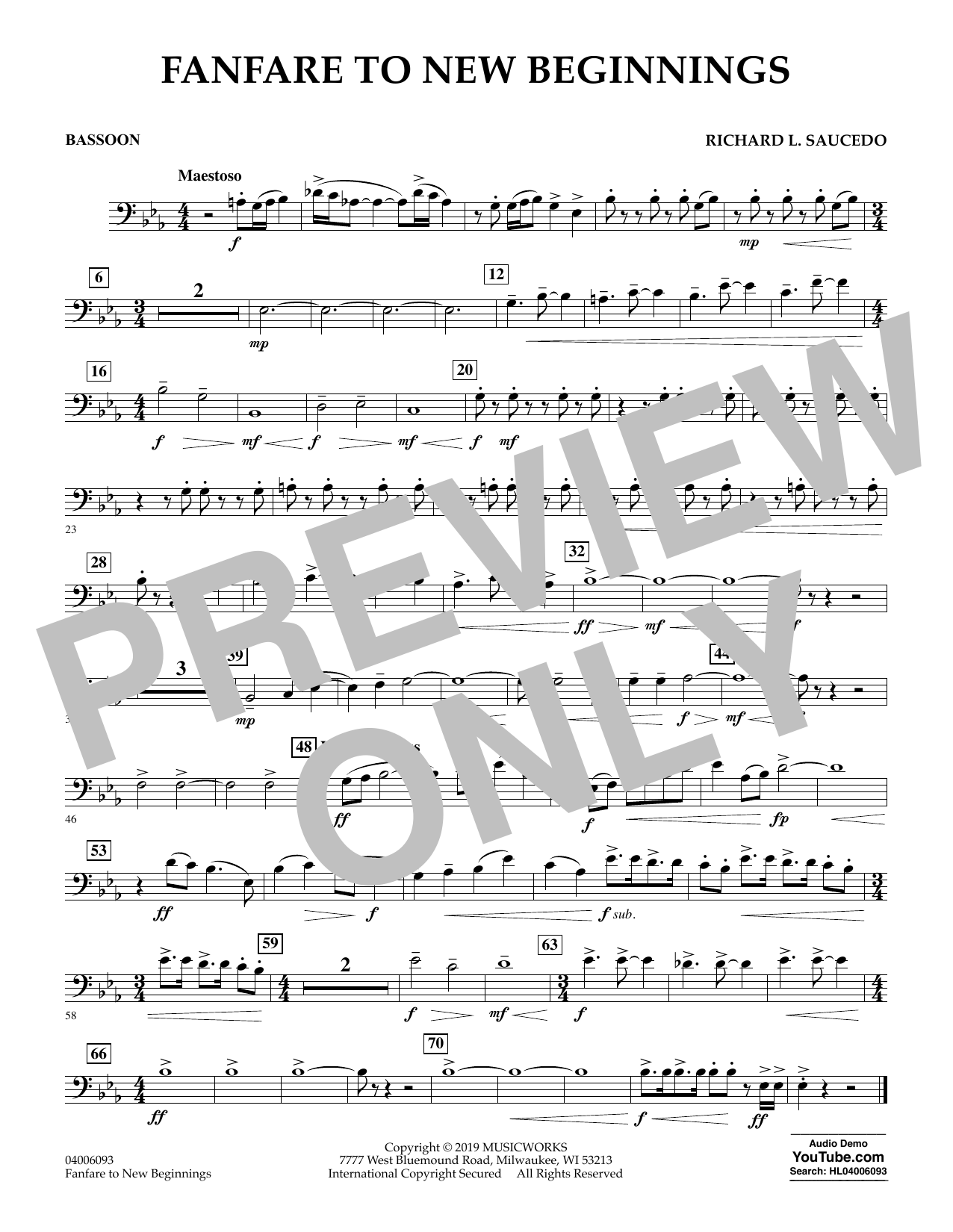 Richard L. Saucedo Fanfare for New Beginnings - Bassoon Sheet Music Notes & Chords for Concert Band - Download or Print PDF
