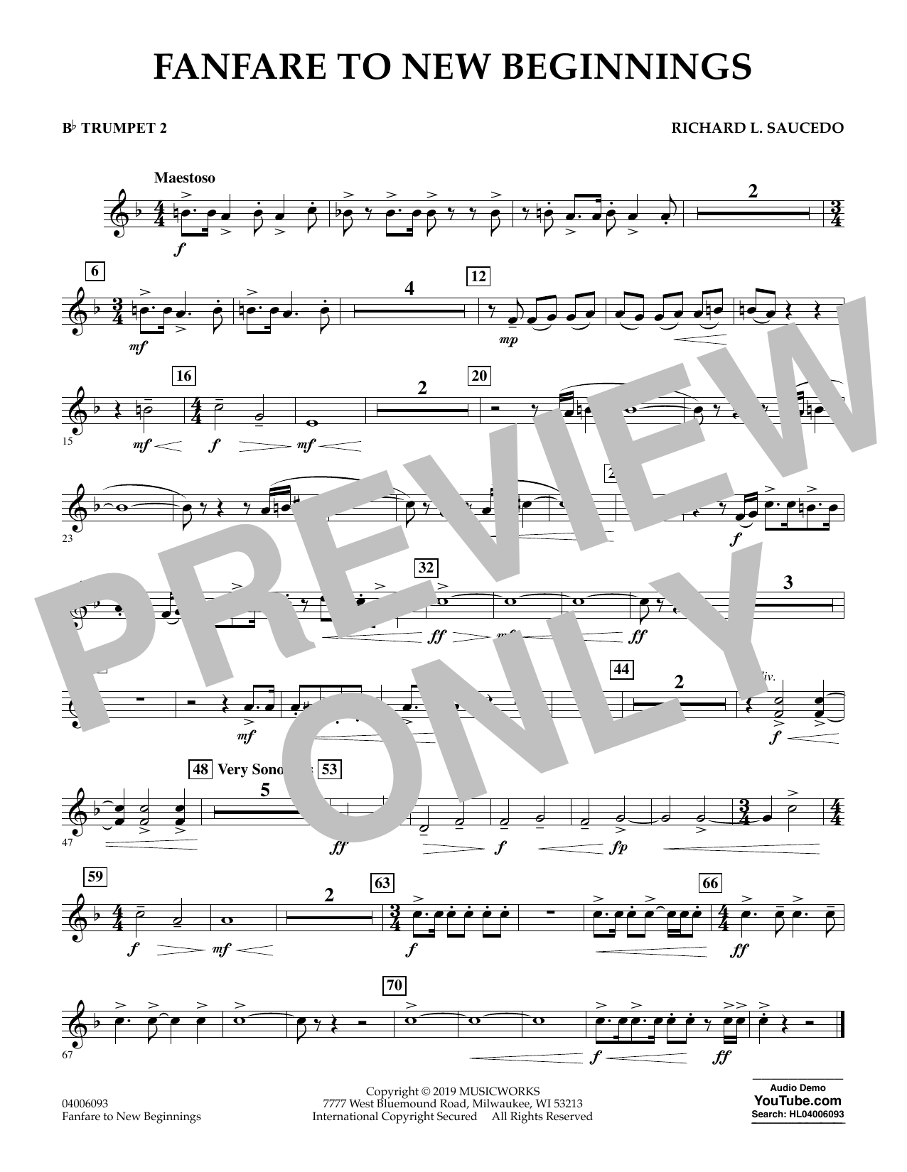 Richard L. Saucedo Fanfare for New Beginnings - Bb Trumpet 2 Sheet Music Notes & Chords for Concert Band - Download or Print PDF