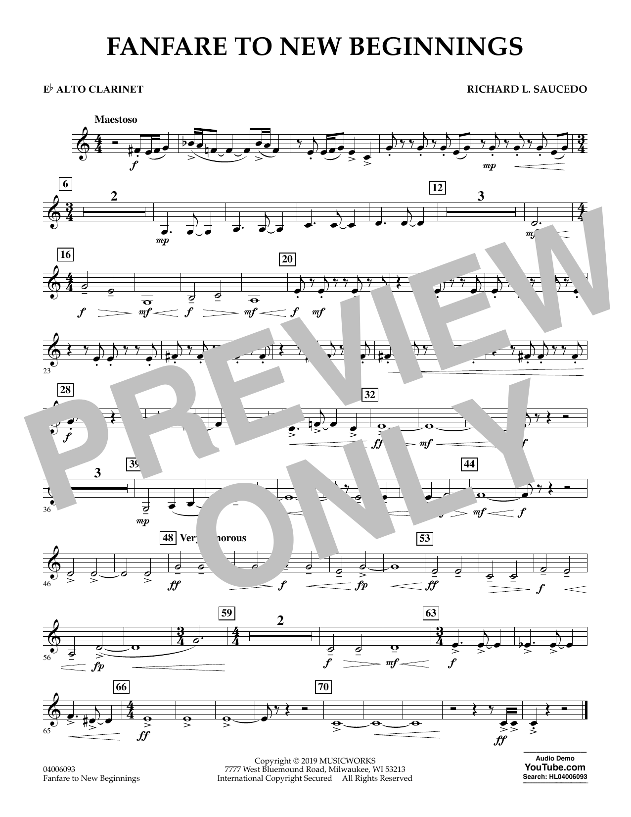 Richard L. Saucedo Fanfare for New Beginnings - Eb Alto Clarinet Sheet Music Notes & Chords for Concert Band - Download or Print PDF